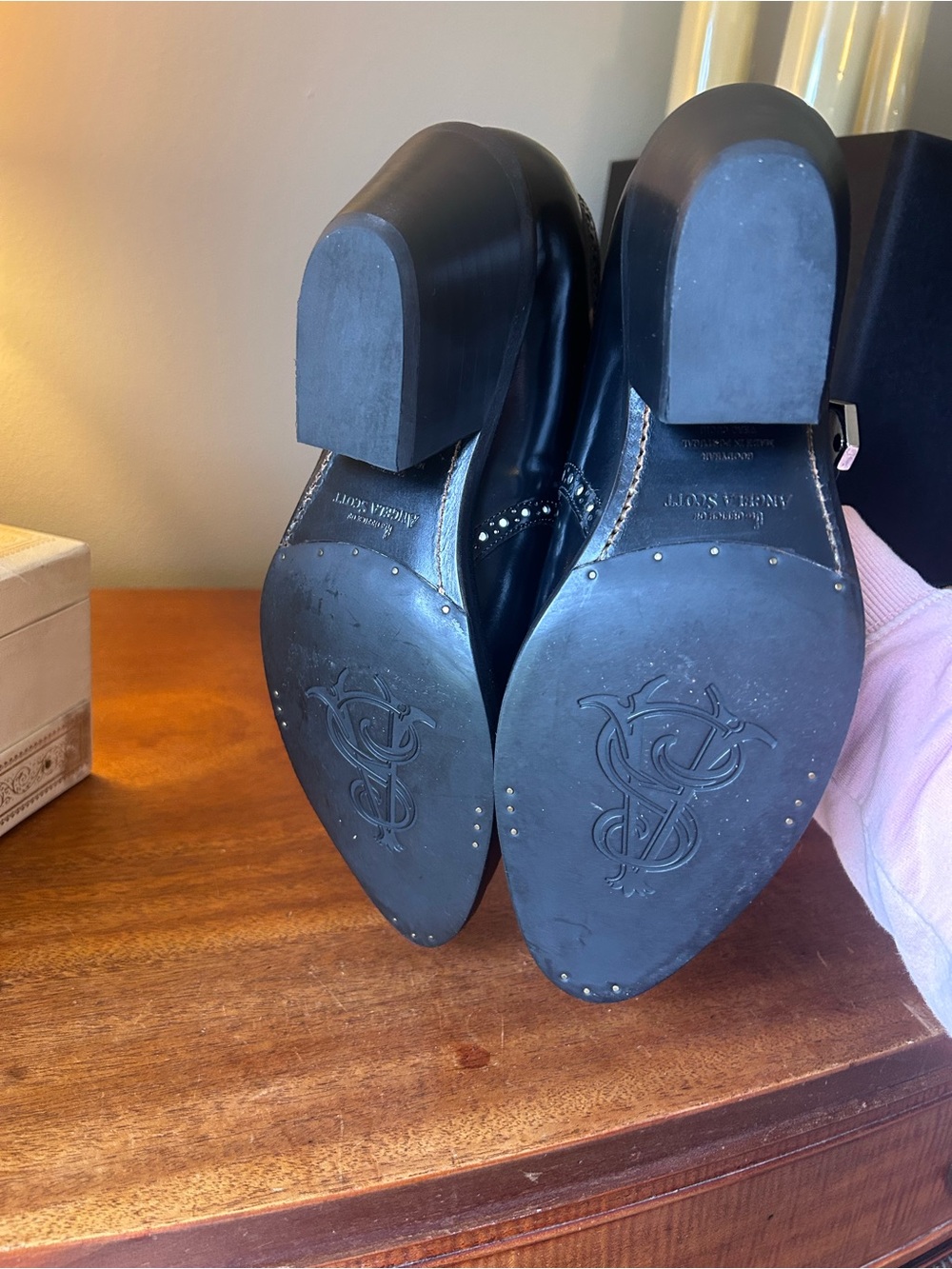 Black Leather Women's Oxfords with Decorative Stud Accents